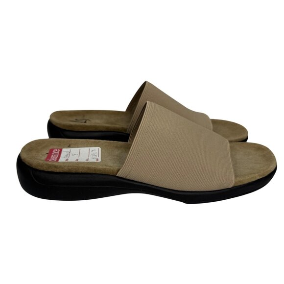 Vintage Y2K Square Toe Life Stride Comfort‎ Stretchy Wide Strap Tan Sandals 8M - Picture 2 of 8